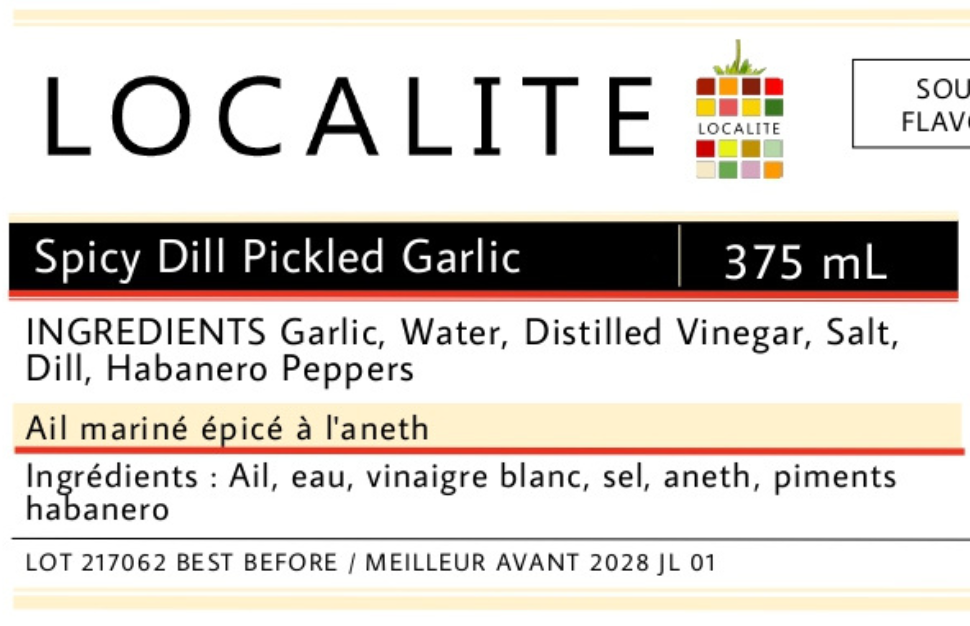 Spicy Dill Pickled Garlic 12 x 375ml 2 week lead time